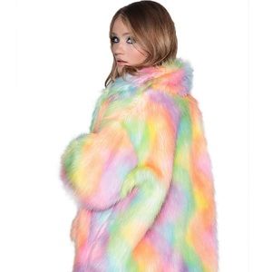 IHeartRaves Unicorn Faux Fur Coat